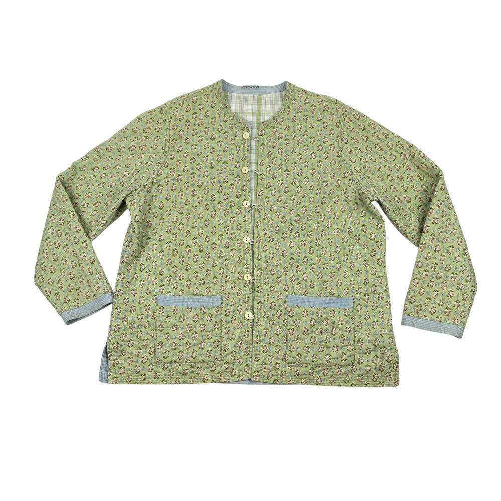 Handmade Quilted Jacket Reversible Floral Plaid Cotton Cottagecore M